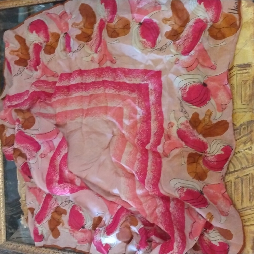 Vintage 60’s Vera Scarf! 24 in in pinks and browns